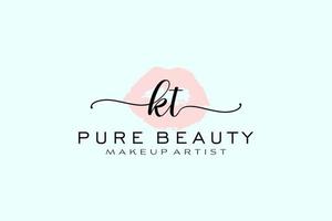Initial KT Watercolor Lips Premade Logo Design, Logo for Makeup Artist Business Branding, Blush Beauty Boutique Logo Design, Calligraphy Logo with creative template. vector