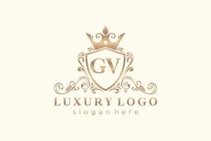 Initial GV Letter Royal Luxury Logo template in vector art for Restaurant, Royalty, Boutique, Cafe, Hotel, Heraldic, Jewelry, Fashion and other vector illustration.