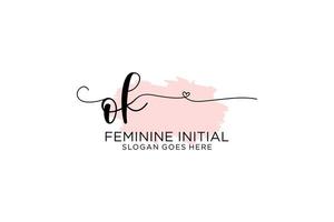 Initial OK beauty monogram and elegant logo design handwriting logo of initial signature, wedding, fashion, floral and botanical with creative template. vector