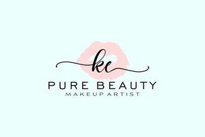 Initial KE Watercolor Lips Premade Logo Design, Logo for Makeup Artist Business Branding, Blush Beauty Boutique Logo Design, Calligraphy Logo with creative template. vector