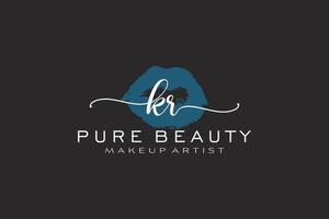 diseño de logotipo prefabricado inicial de labios de acuarela kr, logotipo para marca comercial de artista de maquillaje, diseño de logotipo de boutique de belleza rubor, logotipo de caligrafía con plantilla creativa. vector