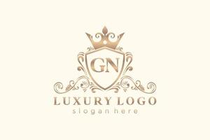 Initial GN Letter Royal Luxury Logo template in vector art for Restaurant, Royalty, Boutique, Cafe, Hotel, Heraldic, Jewelry, Fashion and other vector illustration.