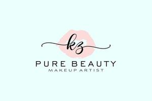 Initial AAKZ Watercolor Lips Premade Logo Design, Logo for Makeup Artist Business Branding, Blush Beauty Boutique Logo Design, Calligraphy Logo with creative template. vector