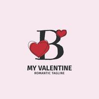 letra b con un lindo estilo de garabato en forma de corazón para una identidad de amante, una marca de regalo de San Valentín y una tienda de juguetes para niñas vector