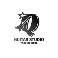 letter Q electric guitar and star decoration vector logo design element