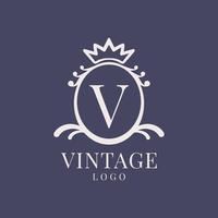 letter V vintage logo design for classic beauty product, rustic brand, wedding, spa, salon, hotel vector