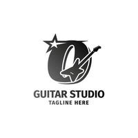 letter O electric guitar and star decoration vector logo design element