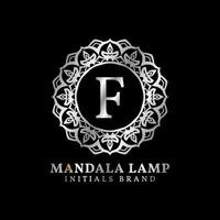 letter F mandala lamp initials decorative vector logo design for wedding, spa, hotel, beauty care