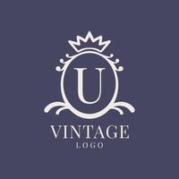 letter U vintage logo design for classic beauty product, rustic brand, wedding, spa, salon, hotel vector