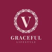 letter V luxurious feminine circle badge vector logo design