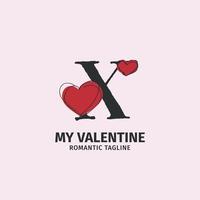 letra x con un lindo estilo de garabato en forma de corazón para una identidad de amante, una marca de regalo de San Valentín y una tienda de juguetes para niñas vector