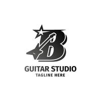 letter B electric guitar and star decoration vector logo design element