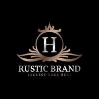 letter H luxurious rustic crest logo badge for beauty care, wedding organizer, hotel and cottage vector