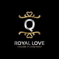 letter Q royal heart shape luxury vintage logo design for fashion, hotel, wedding, restaurant, beauty care vector