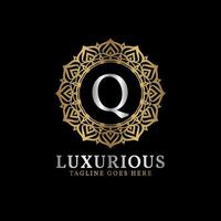 letter Q luxurious decorative flower mandala art initials vector logo design for wedding, spa, hotel, beauty care