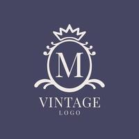letter M vintage logo design for classic beauty product, rustic brand, wedding, spa, salon, hotel vector