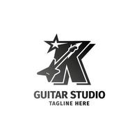 letra k guitarra eléctrica y elemento de diseño de logotipo de vector de decoración de estrellas