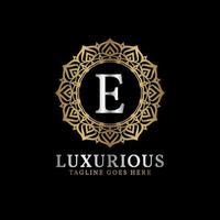 letter E luxurious decorative flower mandala art initials vector logo design for wedding, spa, hotel, beauty care