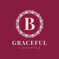 letter B luxurious feminine circle badge vector logo design