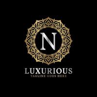 letter N luxurious decorative flower mandala art initials vector logo design for wedding, spa, hotel, beauty care