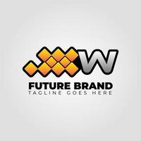 letter W modern futuristic abstract pixel vector logo design