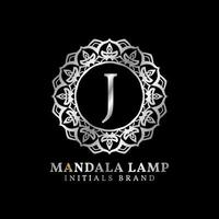 letter J mandala lamp initials decorative vector logo design for wedding, spa, hotel, beauty care