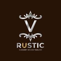 letter V rustic vector logo template design for fashion, wedding, spa, salon, hotel, restaurant, beauty care