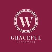 letter W luxurious feminine circle badge vector logo design