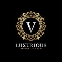 letter V luxurious decorative flower mandala art initials vector logo design for wedding, spa, hotel, beauty care