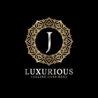 letter J luxurious decorative flower mandala art initials vector logo design for wedding, spa, hotel, beauty care
