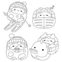 Set vector outline illustration of cute cat character for coloring book