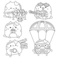 Set vector outline illustration of cute cat character for coloring book