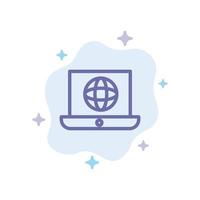 Laptop World Globe Technical Blue Icon on Abstract Cloud Background vector