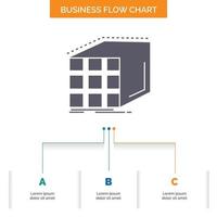 resumen. agregación. cubo. dimensional. diseño de diagrama de flujo de negocio matricial con 3 pasos. icono de glifo para el lugar de plantilla de fondo de presentación para texto. vector