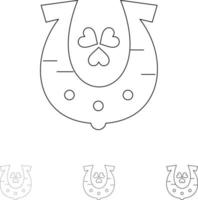 Clover Golden Horseshoe Luck Bold and thin black line icon set vector