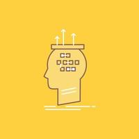 Algorithm. brain. conclusion. process. thinking Flat Line Filled Icon. Beautiful Logo button over yellow background for UI and UX. website or mobile application vector