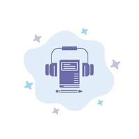 Music Audio Headphone Book Blue Icon on Abstract Cloud Background vector