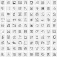 paquete de 100 iconos de líneas universales para móviles y web vector