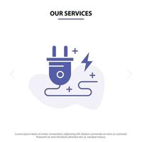 Our Services Energy Plug Power Nature Solid Glyph Icon Web card Template vector
