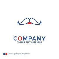Company Name Logo Design For moustache. Hipster. movember. male. men. Blue and red Brand Name Design with place for Tagline. Abstract Creative Logo template for Small and Large Business. vector