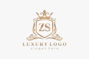 Initial ZS Letter Royal Luxury Logo template in vector art for Restaurant, Royalty, Boutique, Cafe, Hotel, Heraldic, Jewelry, Fashion and other vector illustration.