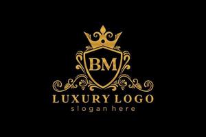 Initial BM Letter Royal Luxury Logo template in vector art for Restaurant, Royalty, Boutique, Cafe, Hotel, Heraldic, Jewelry, Fashion and other vector illustration.