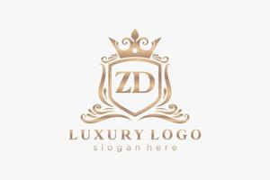 Initial ZD Letter Royal Luxury Logo template in vector art for Restaurant, Royalty, Boutique, Cafe, Hotel, Heraldic, Jewelry, Fashion and other vector illustration.