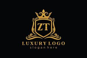 Initial ZT Letter Royal Luxury Logo template in vector art for Restaurant, Royalty, Boutique, Cafe, Hotel, Heraldic, Jewelry, Fashion and other vector illustration.