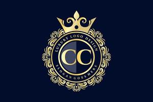 CC Initial Letter Gold calligraphic feminine floral hand drawn heraldic monogram antique vintage style luxury logo design Premium Vector