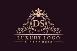 DS Initial Letter Gold calligraphic feminine floral hand drawn heraldic monogram antique vintage style luxury logo design Premium Vector