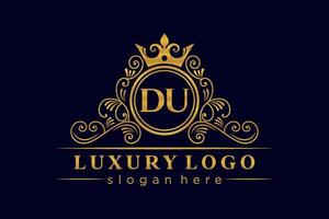 DU Initial Letter Gold calligraphic feminine floral hand drawn heraldic monogram antique vintage style luxury logo design Premium Vector