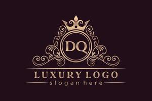 DQ Initial Letter Gold calligraphic feminine floral hand drawn heraldic monogram antique vintage style luxury logo design Premium Vector