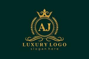 Initial AJ Letter Royal Luxury Logo template in vector art for Restaurant, Royalty, Boutique, Cafe, Hotel, Heraldic, Jewelry, Fashion and other vector illustration.