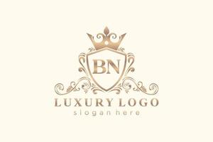 Initial BN Letter Royal Luxury Logo template in vector art for Restaurant, Royalty, Boutique, Cafe, Hotel, Heraldic, Jewelry, Fashion and other vector illustration.